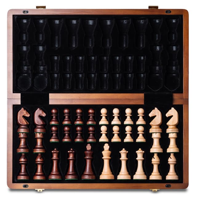 A&A 38cm magnetisches hölzernes Schachset, handgemachte 7.6cm Königshöhe Deutscher Ritter Staunton Schachstücke mit 2 Extra Königin, tragbare Reise Schach Set