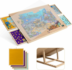 Becko US Puzzle Board with Adjustable Bracket & 4 Puzzle Drawers Square Puzzle Table with Non-Slip Surface, for Puzzles Up to 1500 Pieces
