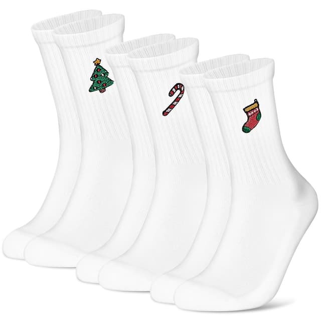 Niofind Lustige Tennissocken für Damen & Herren, Baumwoll Sportsocken mit Aperol Motiv, 3 Paar Statement Socken mit Cocktails, Weihnachtssocken Geschenk für Männer & Frauen 35-38 Weihnachten Two: Weihnachtsbaum+Bonbon+Weihnachtsstrumpf