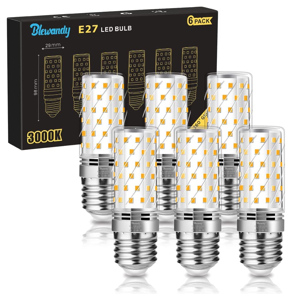 Blewandy E27 LED Warmweiss, 12W LED Lampen Ersatz 100W Halogenlampe, Warmweiß 3000K Nicht Dimmbar Kein Flackern Energiesparlampe, 6 Stück E27 Schraube Glühbirne Warmweiß E27