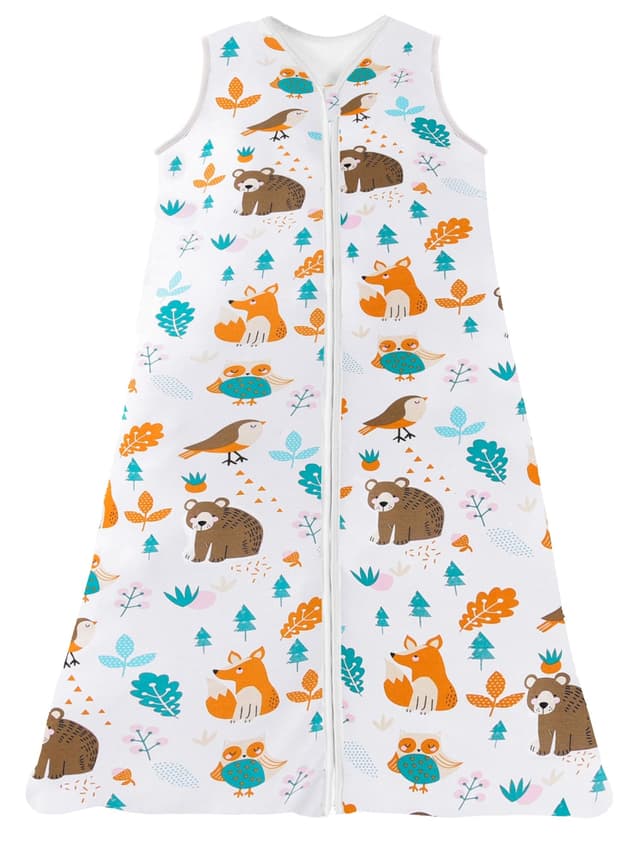 Chilsuessy Sommerschlafsack Baby Schlafsack Kleine Kinder Schlafanzug ohne Ärmel für Sommer und Frühling 100% Baumwolle, Waldtiere, 130/Baby Höhe 130-150cm 130/Baby Höhe 130-150cm Waldtiere