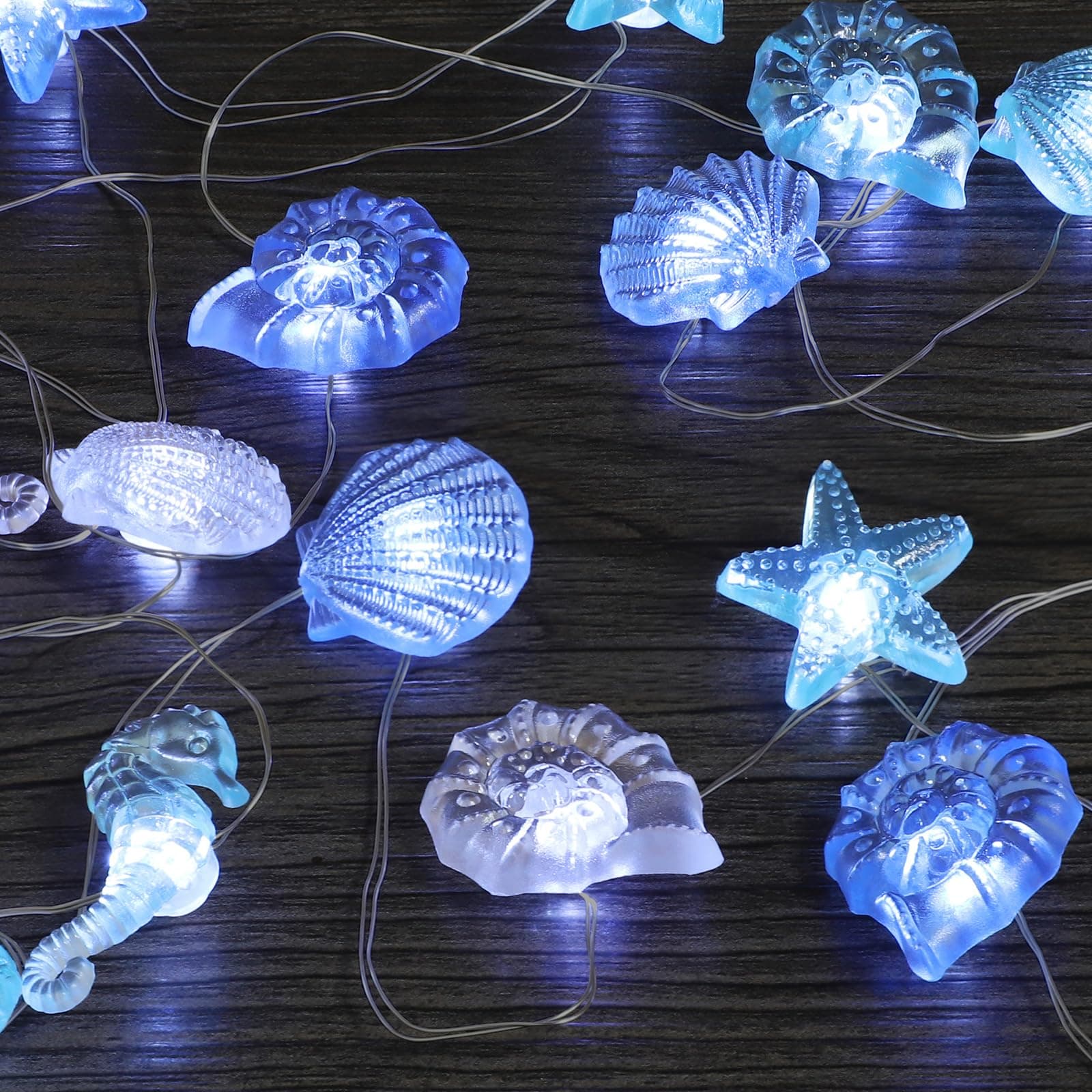 Lichterketten Batterie Timer, 2M 20 LED Lichterkette Meerestiere, Muscheln Lichterkette Kinderzimmer Maritime Deko für Party Schlafzimmer Weihnachten Hochzeit Badezimmer, Deko Strand und Meer Kaltweiß