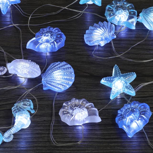 Lichterketten Batterie Timer, 2M 20 LED Lichterkette Meerestiere, Muscheln Lichterkette Kinderzimmer Maritime Deko für Party Schlafzimmer Weihnachten Hochzeit Badezimmer, Deko Strand und Meer Kaltweiß