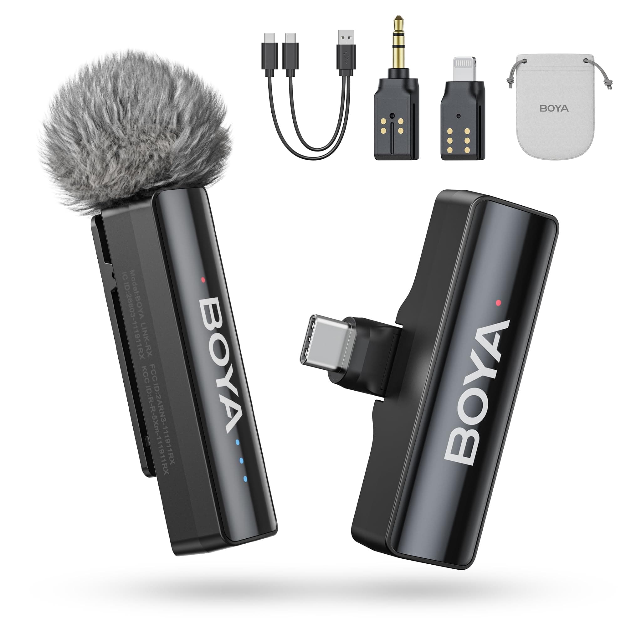 BOYA BOYALINK 2 A1 Drahtloses Lavalier-Mikrofon für iPhone, Kamera, Android, Kabellos Mini Mikrofon, 48 kHz 24 Bit, 1000ft, Rauschunterdrückung, Clip on Mic USB-C/Lightning/3.5mm TRS