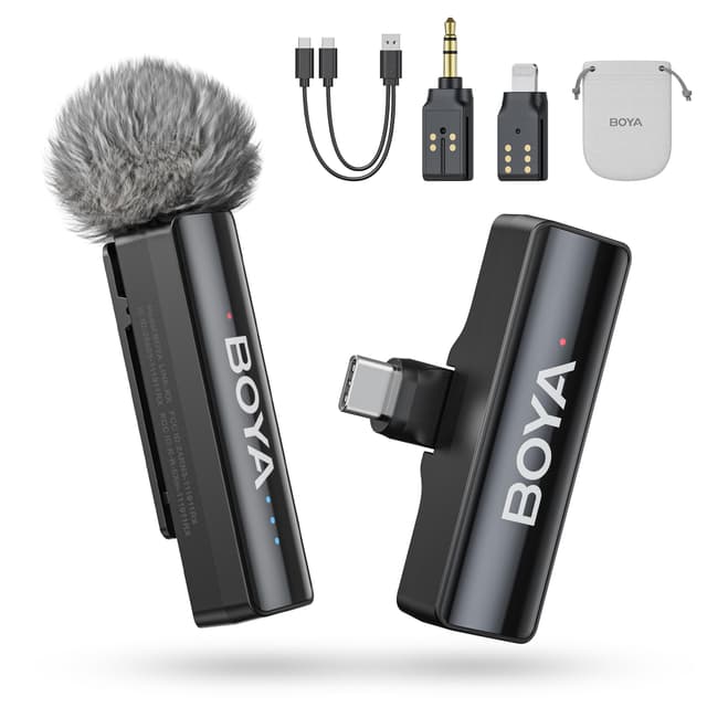 BOYA BOYALINK 2 A1 Drahtloses Lavalier-Mikrofon für iPhone, Kamera, Android, Kabellos Mini Mikrofon, 48 kHz 24 Bit, 1000ft, Rauschunterdrückung, Clip on Mic USB-C/Lightning/3.5mm TRS