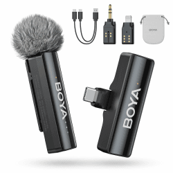 BOYA BOYALINK 2 A1 Drahtloses Lavalier-Mikrofon für iPhone, Kamera, Android, Kabellos Mini Mikrofon, 48 kHz 24 Bit, 1000ft, Rauschunterdrückung, Clip on Mic USB-C/Lightning/3.5mm TRS
