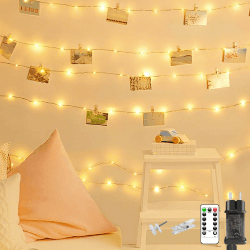 litogo Fotoclips Lichterkette für Zimmer Deko, 5M 50 LED Fotowand Lichterkette mit Steckdose und Fernbedienung, 8 Lichtmodi 30 Klammern Lichterkette Innen Außen Deko für Mädchen Geschenk Weihnachten Warmweiß 5M