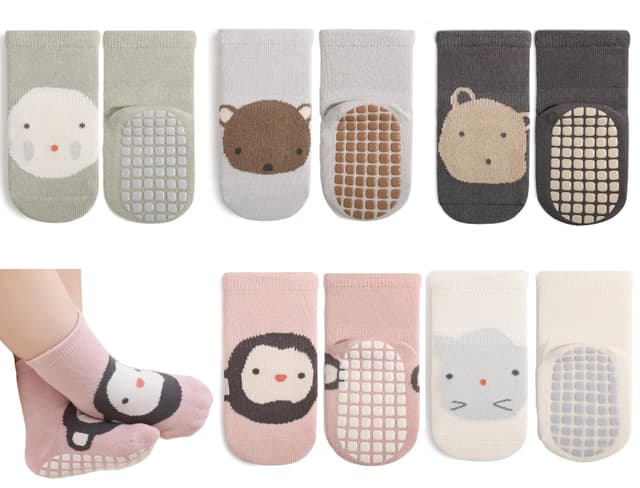Exemaba Rutschfeste Socken für Baby Mädchen Jungen 5 Paar Kinder Anti Rutsch Socken Sportsocken Stoppersocken