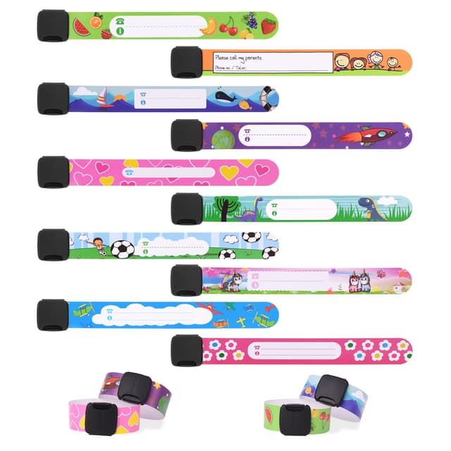 Vicloon Notfall-Armband für Kinder, 10 Stück SOS Armband, ID Armband, Kinder Namensarmband Wasserdichtes Wiederverwendbares für Jungen, Mädchen & Kleinkind Baby