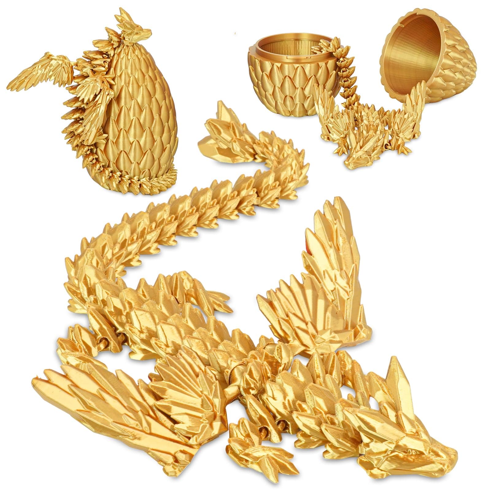 Balkwan Geflügelter Drache im Überraschungsei Lustiges Sammlerspielzeug Geschenk Kinder Erwachsene 3D Gedruckter Fantasiedrache ideal Weihnachten Ostern Geburtstage Feiertagsdeko(Gold, Groß)
