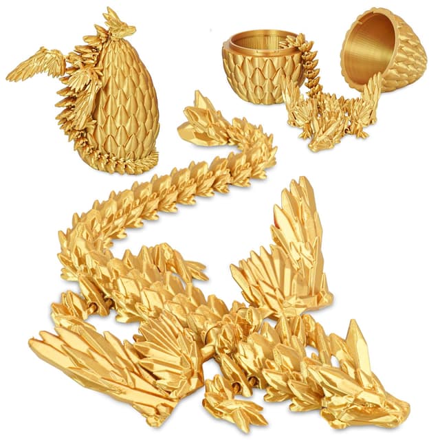 Balkwan Geflügelter Drache im Überraschungsei Lustiges Sammlerspielzeug Geschenk Kinder Erwachsene 3D Gedruckter Fantasiedrache ideal Weihnachten Ostern Geburtstage Feiertagsdeko(Gold, Groß)