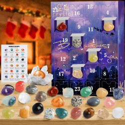 Edelstein Adventskalender 2025 Kinder, 24 Tage Kristalle Steine Weihnachtskalender Countdown Überraschungen, Natürlichen Edelsteine Kristalle Enthusiasten Sammeln für Kinder Jungen Mädchen Geologie Lila