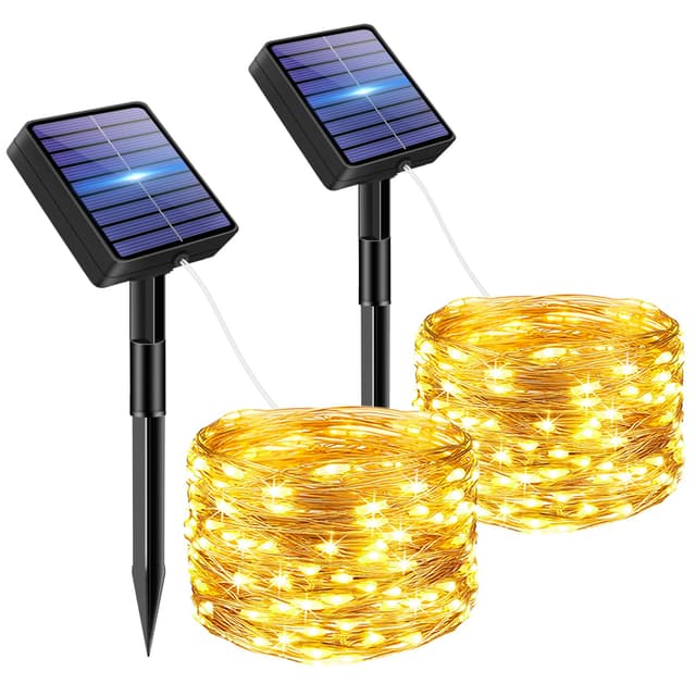 bitjam 2 Stück Solar Lichterkette Aussen, 5M 50 LED Lichterketten Solar Draußen 8 Modi IP65 Wasserdicht Solarlichterkette Außen Wetterfest für Garten Zaun Baum Hof Balkon Deko (Warmweiß) Warmweiß 5M-50LED