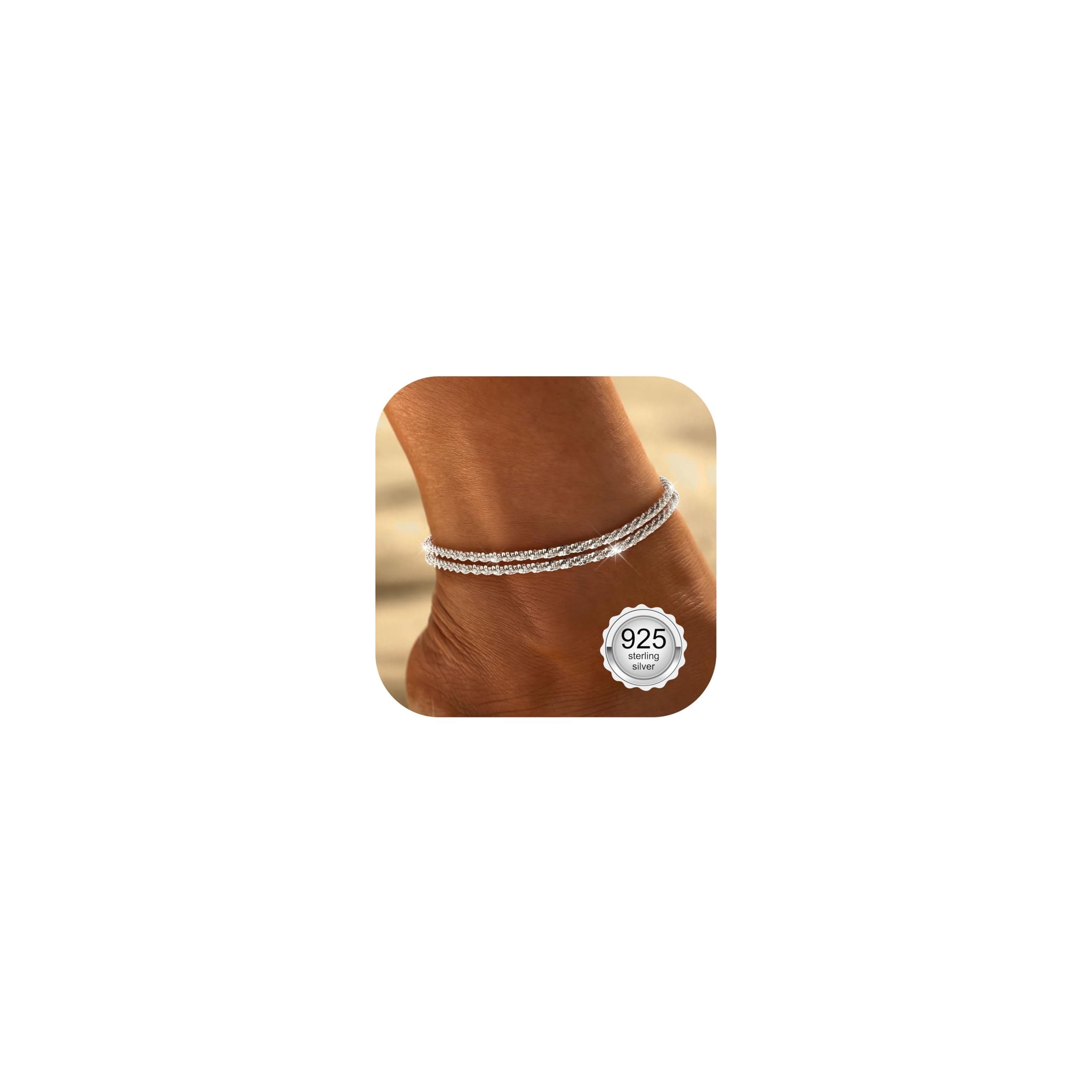 CASSIECA Fußkette Damen Silber 925, Fussketten für Frauen Einstellbar Geschichtet Wasserdicht Fußkettchen Damen Geschichtetes Herz Perlen Tennis Fußkettchen Fußschmuck Silber Layered- Silberstücke