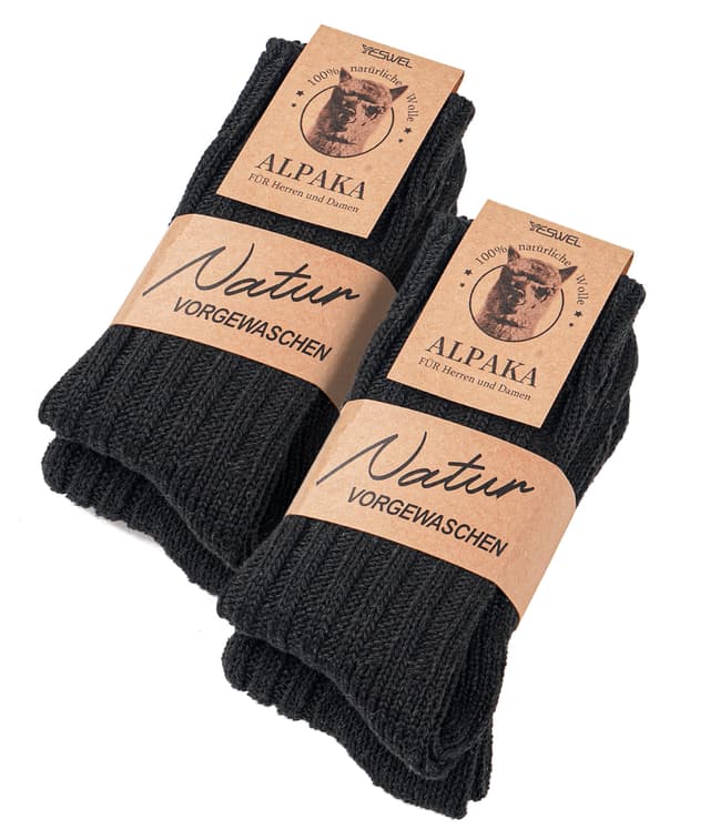 YESWEL 4 Paar Alpaka Socken Herren Damen, Atmungsative Thermosocken Extra Warm, Dicke Wollsocken Wintersocken 39-42 4x Schwarz