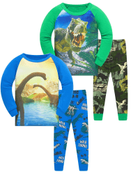 SOIBEEN Pyjamas für Jungen Dinosaurier Nachtwäsche Baumwolle Kleinkind Kleidung Kinder Nachtwäsche Langarm PJs Set 4-teiliges Outfit 1-12 Jahre