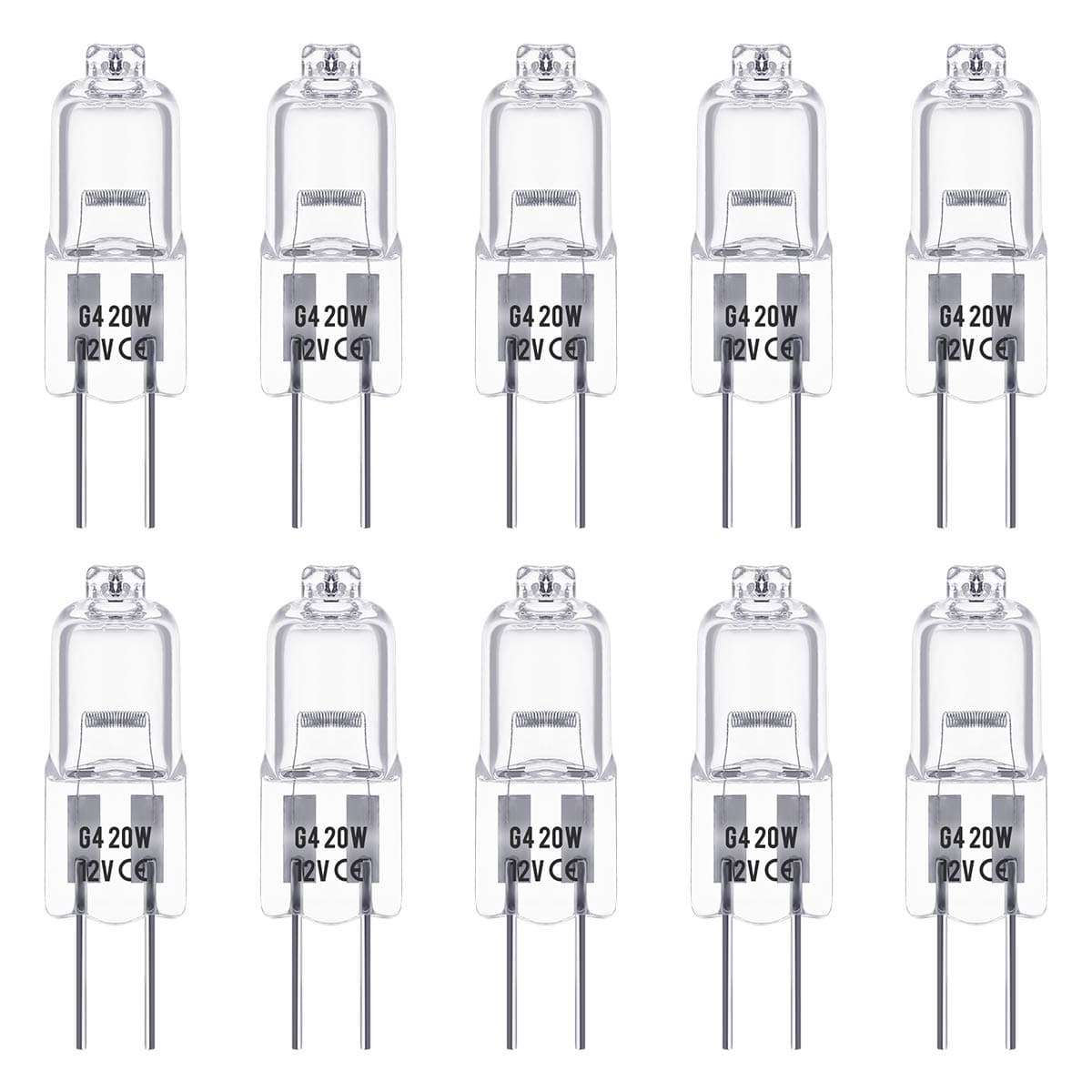 Techgoamde G4 Halogen Leuchtmittel 10er Pack, Halogen 12V 20W, Dimmbar, 350LM, 3000K Warmweiß, ideal für Unterschrank-Puckleuchte, Kronleuchter 20w 10 Stück