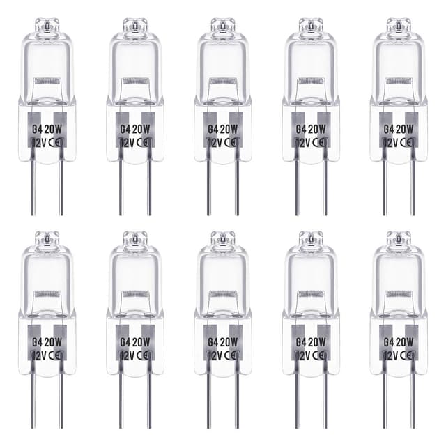 Techgoamde G4 Halogen Leuchtmittel 10er Pack, Halogen 12V 20W, Dimmbar, 350LM, 3000K Warmweiß, ideal für Unterschrank-Puckleuchte, Kronleuchter 20w 10 Stück