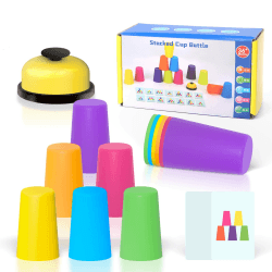 Sport Stapelbecher,Quick Stacks Cups Kinder und Erwachsene,Mit 12 Speed ​​Cups,50 Karten und 1 Klingel anrufen,Becher Stapeln Training Stapelbecher Speed Party Spielzeug Set,Kinder Stapelbecherspiel Doppelter