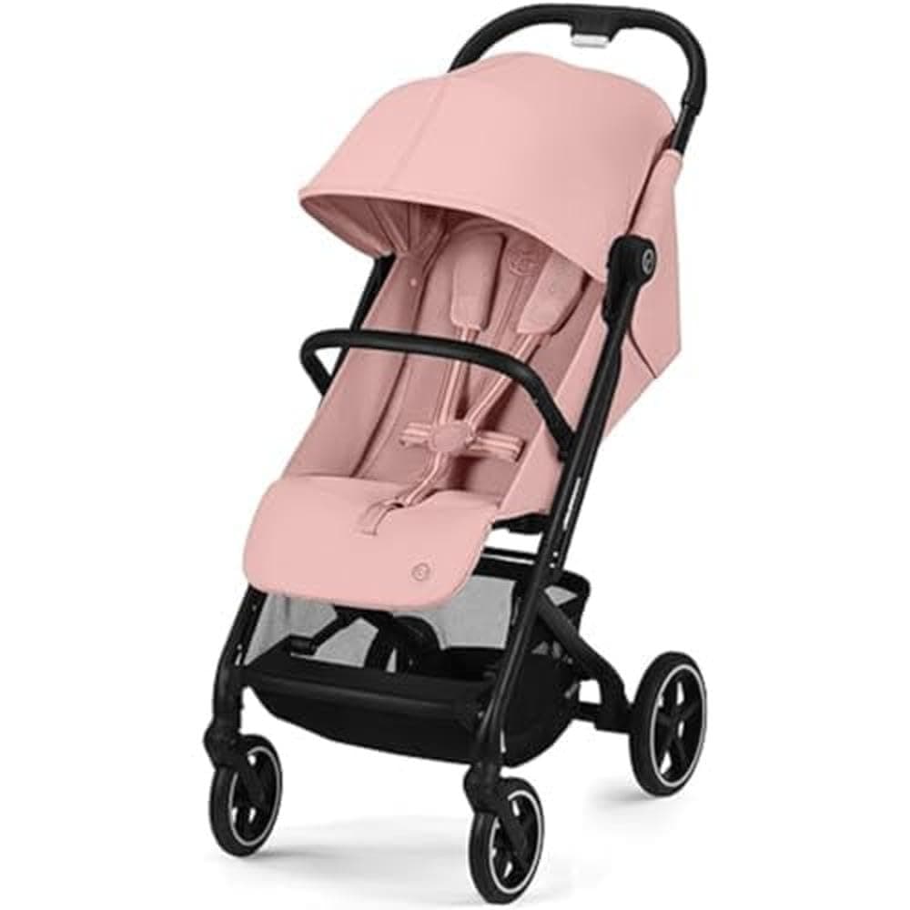 Cybex Gold Kinderwagen Beezy mit One-Pull Harness, Ab Geburt bis ca. 4 Jahre (max. 22 kg), Kompakt und ergonomisch, Candy Pink (Pink mit schwarzem Rahmen) Mit One-Pull Harness Kinderwagen Candy Pink
