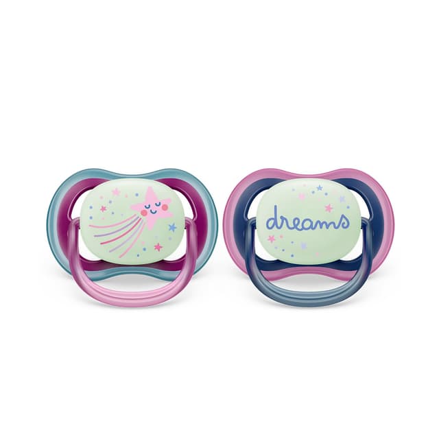 Philips AVENT ultra air Nighttime Schnuller – 2er Pack, BPA-freier, atmungsaktiver, im Dunkeln leuchtender Schnuller für Babys von 6-18 Monaten, inklusive Transport- und Sterilisationsbox