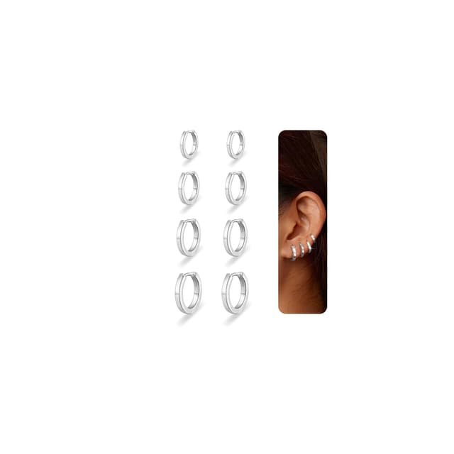Nelytiya 4 Paar Kleine Creolen Silber 925 Für Damen Hypoallergen 18k Creolen Gold Cartilage Ohrringe Set Für Mehrere Piercings 6/8/10/12mm