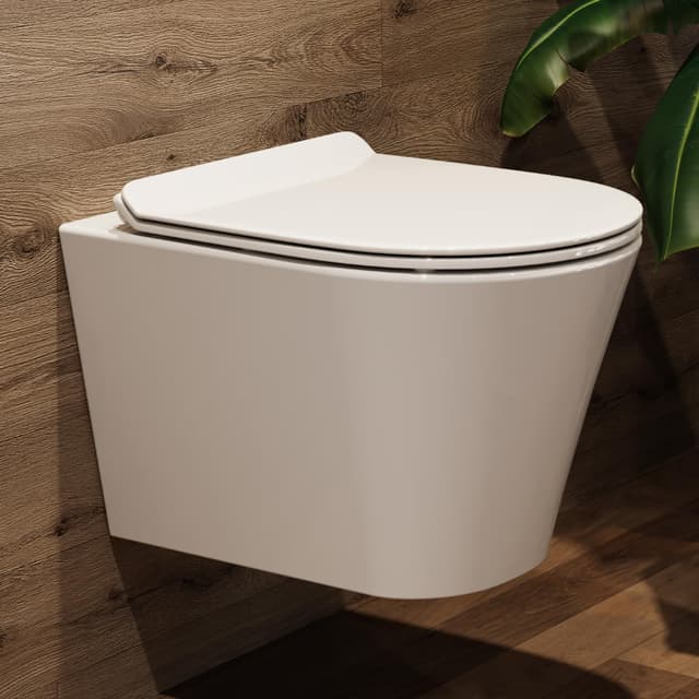 Hänge WC Wand WC Spülrandlos mit Toilettendeckel mit Absenkautomatik - geruchsarmer Tiefspüler WC - Toilette aus Keramik mit Nano Beschichtung - WC kloschüssel mit Einloch-Superspin-Spülung WC Spülrandlos U-Form