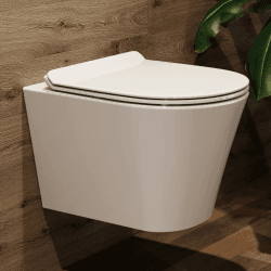 Hänge WC Wand WC Spülrandlos mit Toilettendeckel mit Absenkautomatik - geruchsarmer Tiefspüler WC - Toilette aus Keramik mit Nano Beschichtung - WC kloschüssel mit Einloch-Superspin-Spülung WC Spülrandlos U-Form