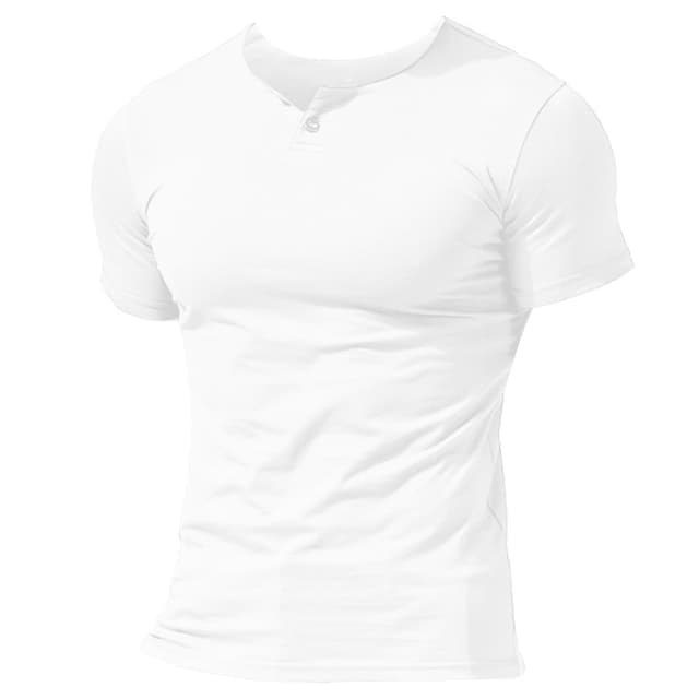 Herren Henley Beiläufig Kurzarm T-Shirt Single Taste Knopfleiste Einfacher V-Ausschnitt Hemden Baumwolle L Style A Weiß