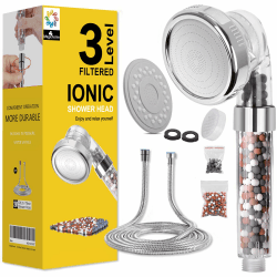 Magichome Duschkopf mit Schlauch 2M, Handbrause mit Öko Ionen Filter Mineralsteinen und 3 Strahlarten, Duschkopf Wassersparend und Druckerhöhende Duschbrause mit 3-Lagen-Filtration und Steinen