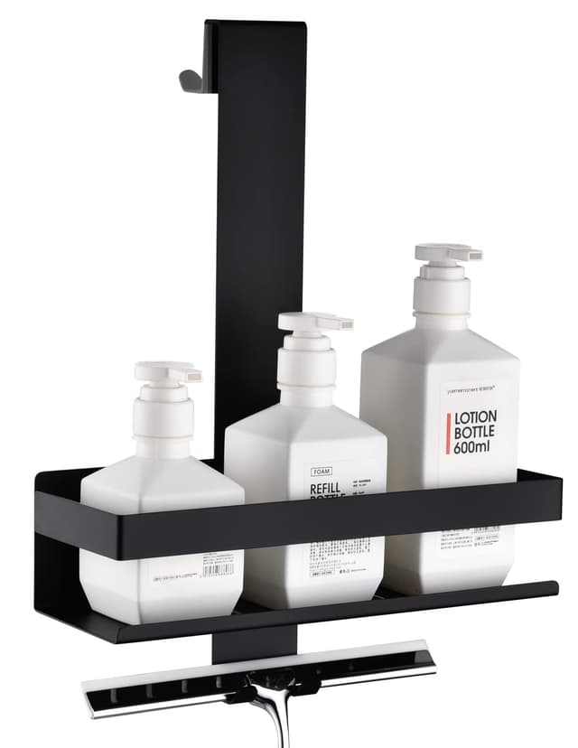 HomeHeng Duschablage zum Hängen,Edelstahl Duschkorb Hängeregal,Mattschwarz Duschregal Shampoo Halterung mit Haken für Glas-Duschabtrennung,H30MB-1DH 1 Fächer Mattschwarz