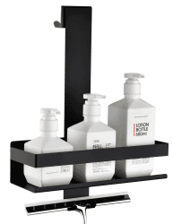 HomeHeng Duschablage zum Hängen,Edelstahl Duschkorb Hängeregal,Mattschwarz Duschregal Shampoo Halterung mit Haken für Glas-Duschabtrennung,H30MB-1DH 1 Fächer Mattschwarz