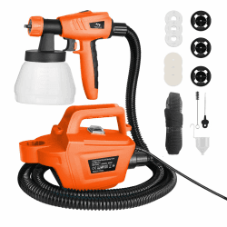 Tilswall 800W Farbsprühsystem, Elektro Lackierpistole mit 1300 ml Behälter, 3 Düsen und 3 Spritzmuster Farbsprühgerät mit 2,5M Luftschlauch für Lacke & Wandfarbe, im Innen- & Außenbereich Orange black