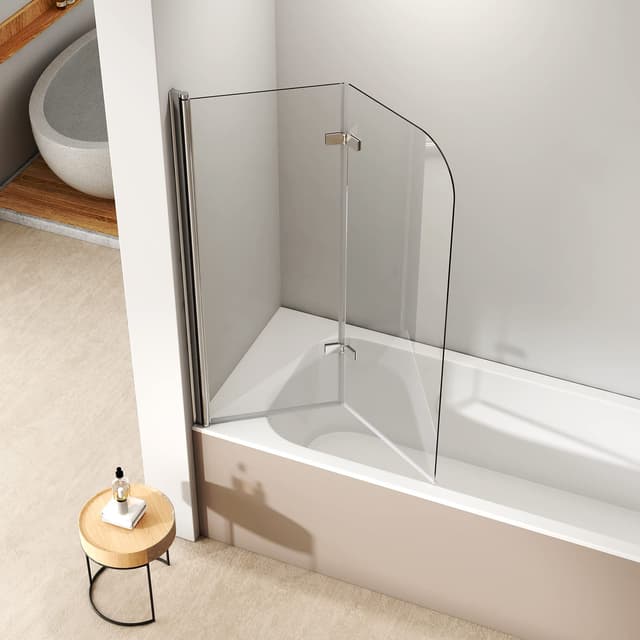 EMKE Duschwand für Badewanne 100x140 cm, Duschtrennwand für Badewanne 2-teilig Faltbar, 6 mm NANO-GLAS Duschabtrennung Badewanne 180° Faltwand Badewannenaufsatz Badewannen Duschwand 100x140cm Zweifach Gefaltete