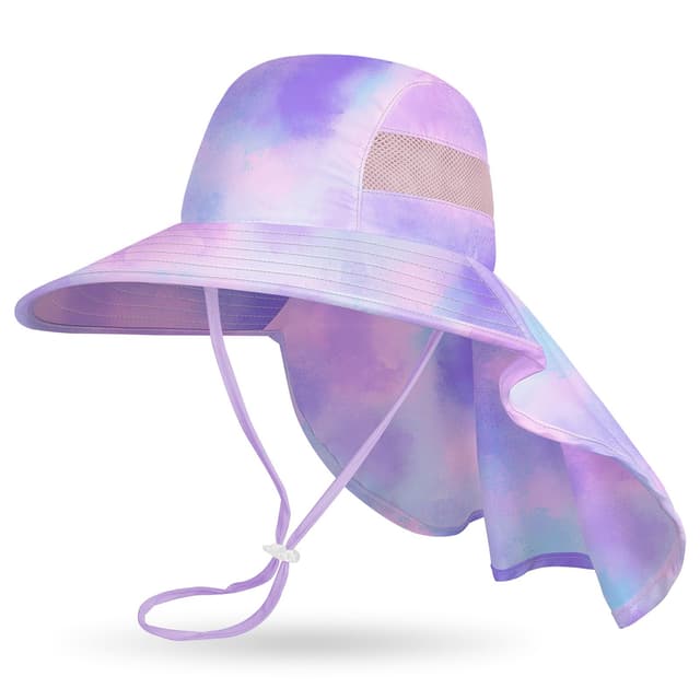 MHJY Sonnenhut Kinder Sonnenmütze Mädchen Hut Sommer UV Schutz 50 Mützen Einhorn Anglerhut Breite Krempe Kappe mit Nackenklappe Kleinkind 2-9 Jahre Blue-purple Smudge