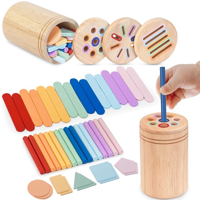 Joozmui Holz Montessori Spielzeug ab 1 2 3 Jahre, 3 in 1 Holzspielzeug Motorikspielzeug Baby Spielzeug 1 2 3 Jahr - Holz Sortier & Stapelspielzeug Geschenk für Kleinkinder Kinderspielzeug Lernspiele