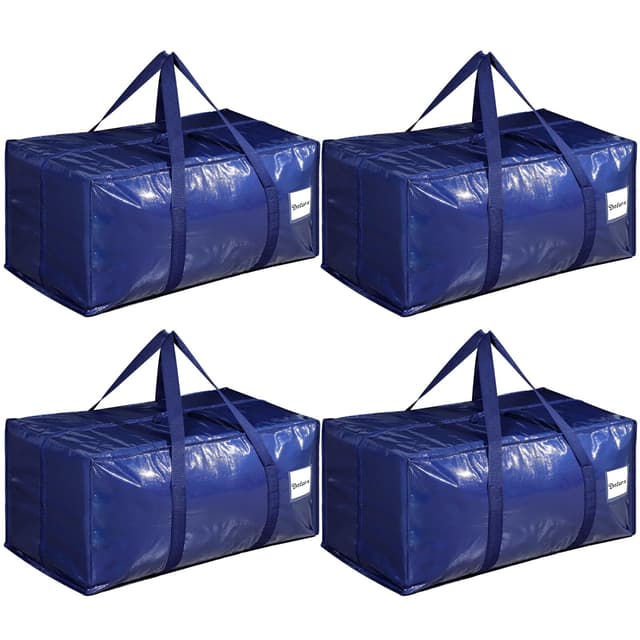 Dntorx 4 Stück 90L Aufbewahrungstasche, Heavy-Duty Umzugstaschen Umzugskartons Große mit Reißverschluss Griff Faltbar Aufbewahrungsbox für Umzug Camping Bettwäsche Kleidung Aufbewahrung (Blau) Blau 75*35*33CM / 29*14*13 inches(L*W*H)
