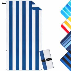 Jokisa Strandtuch Mikrofaser Handtuch Groß 90x180cm,Microfaser Handtücher Kompakt und Sandfest,Leicht und Schnelltrocknend Gym Handtuch für den Strand,Gym,Travel,Strand,Sauna Weiß & Blau 90x180cm