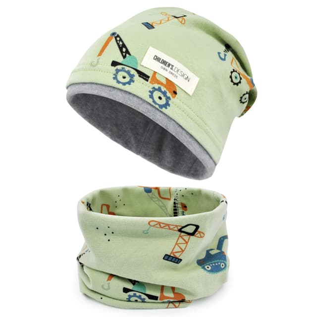 Kinder Beanie Mütze & Loop Schal Set, 95% Baumwolle Mütze Schal Set Mädchen Jungen 2-8 Jahren, Schlauchschal Warme Wintermütze Strickmützen für Herbst Winter Frühling