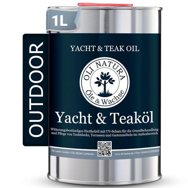 OLI-NATURA Yacht & Teaköl - Holzöl für Außen - 1 Liter, Teak - Premium Leinöl mit Schutz vor UV-Strahlung, Verwitterung, Versprödung & Vergrauung - Geeignet für fast alle Holzarten Teak 1 l (1er Pack)