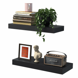 BONTEC 2er Set Schwimmende Wandregale, 40cm Bücherregal Schweberegal Holz Board für Wanddeko und Aufbewahrung, Tragfähigkeit von 10kg, Schwarz 15.7 Inches Schwarz