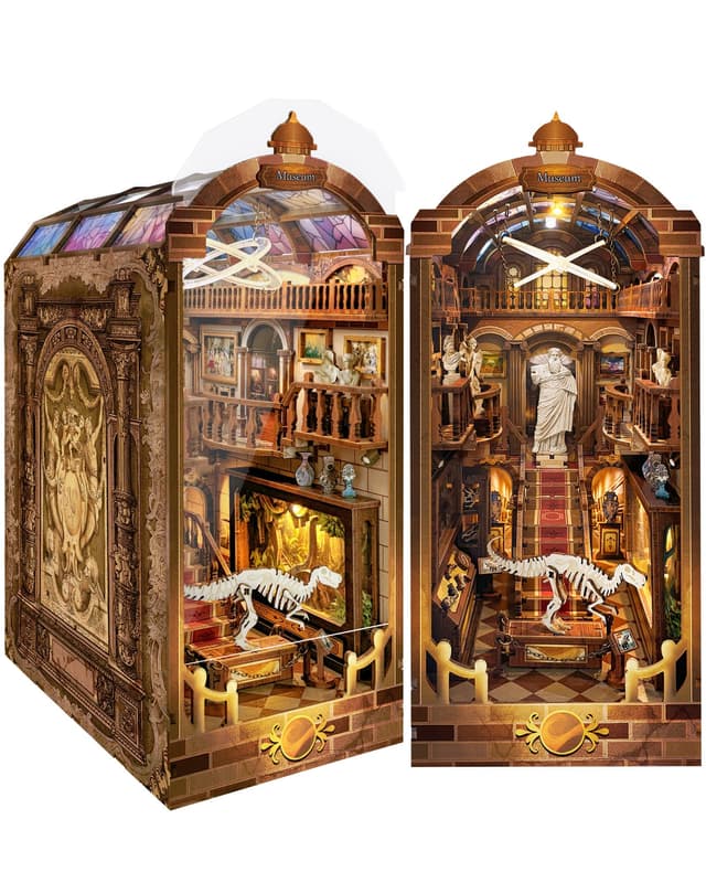Quanquer DIY Book Nook Kit_ mit Staubschutz und LED-Licht 3D hölzerne Nook Book, 3D Holz Puzzle Puppenhaus Weihnachten Halloween Geburtstag Ideen für 14+ Jahre alt(Museen)
