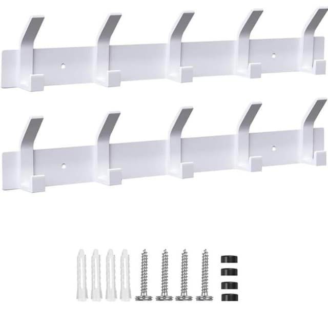 AIVORO Kleiderhaken Wand, 2 Stück Garderobenhaken mit 5 Haken, Kleiderhaken Metall, Hakenleiste Garderobe für Schlafzimmer Bad Küche Garderobe Garderobenleiste Wandgarderobe (Weiss)