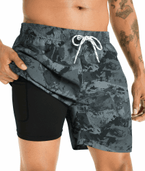 APTRO Herren Badehose Badeshorts Schwimmhose Board Shorts Kurz Schnelltrocknend 2 in 1 Strand Shorts mit Innenhose
