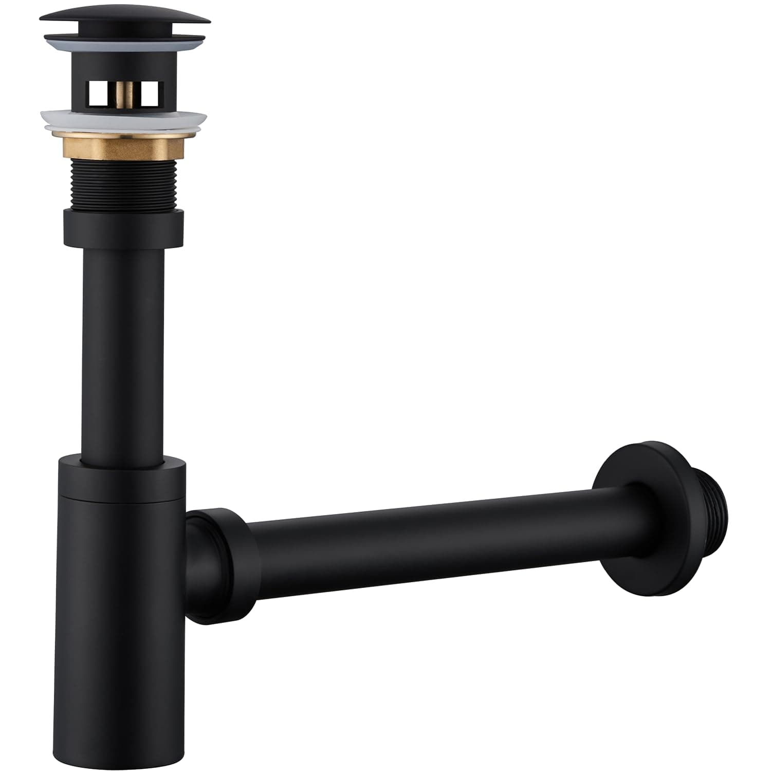 Ulytid Siphon mit Ablaufgarnitur, Pop Up Ablaufgarnitur mit Überlauf, Universalspüle und Waschbecken, Höhenverstellbarer Abfluss aus Edelstahl, Desodorierendes Design mit Reinigungsöffnung, schwarz Schwarz Set mit Überlauf