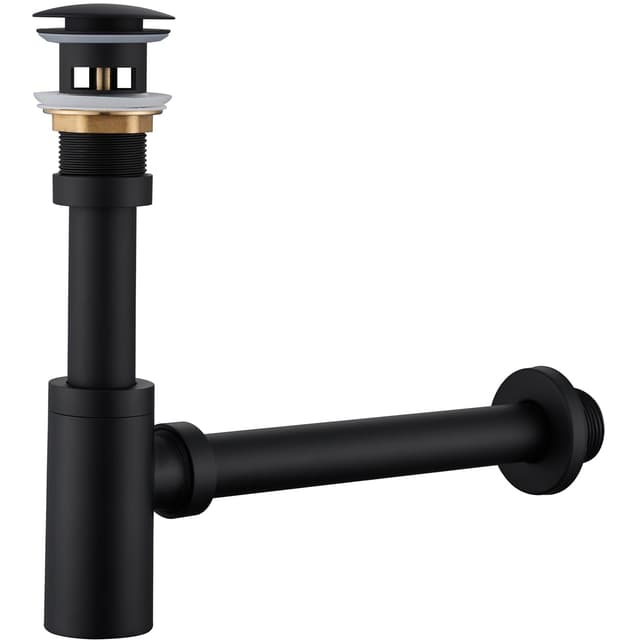 Ulytid Siphon mit Ablaufgarnitur, Pop Up Ablaufgarnitur mit Überlauf, Universalspüle und Waschbecken, Höhenverstellbarer Abfluss aus Edelstahl, Desodorierendes Design mit Reinigungsöffnung, schwarz Schwarz Set mit Überlauf