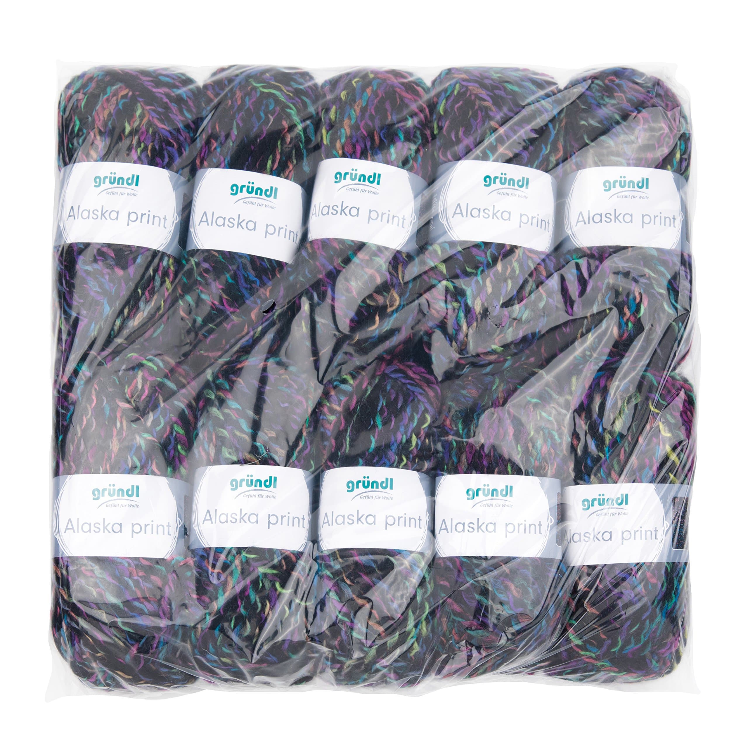 Gründl Alaska print (Strick- und Häkelgarn mit wollartigem Charakter aus 80 % Polyacryl und 20 % Wolle, 100 g / 75 m, Nadelstärke: 10 - 12, 10 x 100 g), Grafit Color, 40 x 37 x 11 cm