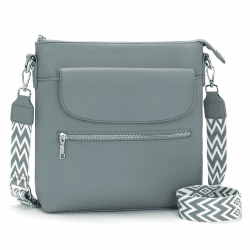JSDOST Mittelgroße Handtasche für Damen - Große Umhängetasche aus Veganem Leder - Schultertasche mit Vielen Fächern in Graublau