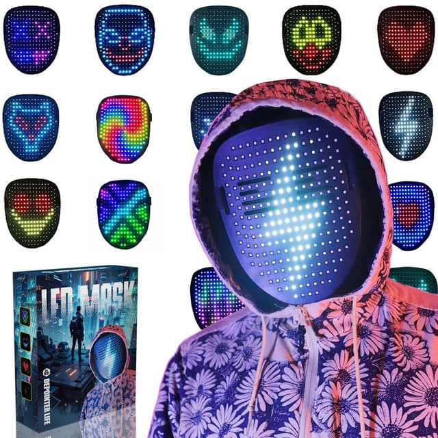 Depointer Life LED-Maske mit Gestenerkennung, LED-beleuchtete Gesichtsverwandelungsmaske für Kostüm, Cosplay, Party, Maskerade