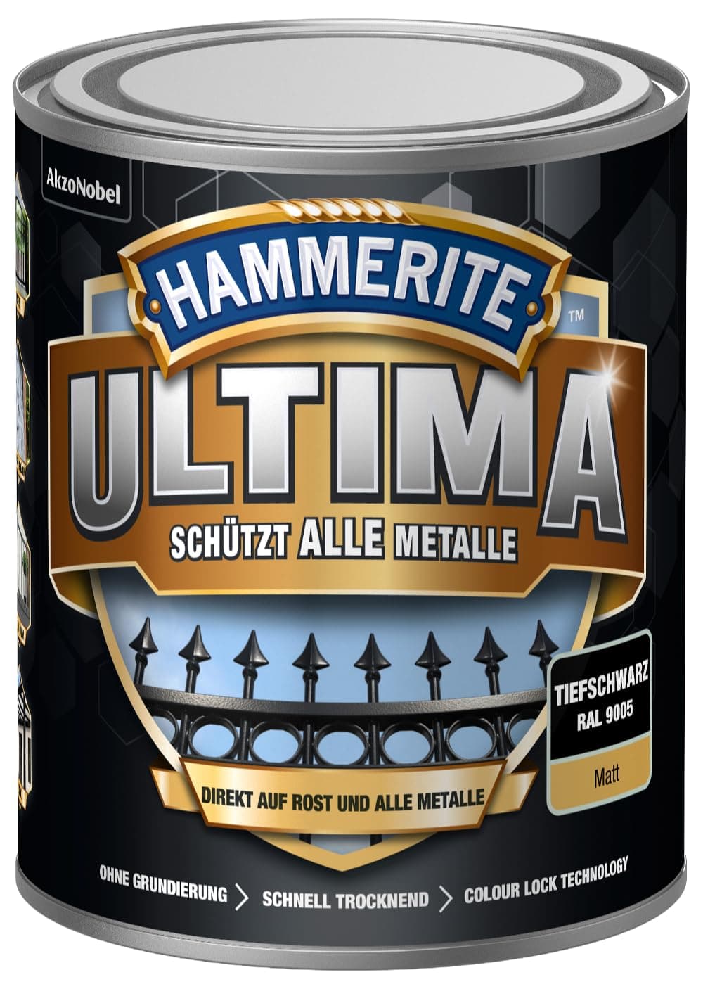 Hammerite Ultima Matt, Metallschutzlack, Hochwertiger Schutzlack für alle Metalle im Außenbereich, Tiefschwarz RAL 9005, 750 ml Tiefschwarz 750 ml (1er Pack) Matt